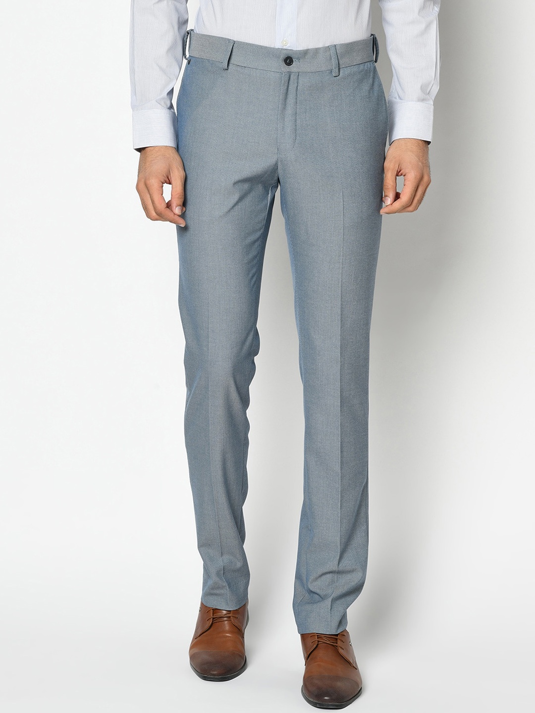 

Blackberrys Men Blue B-91 Skinny Fit Solid Formal Trousers