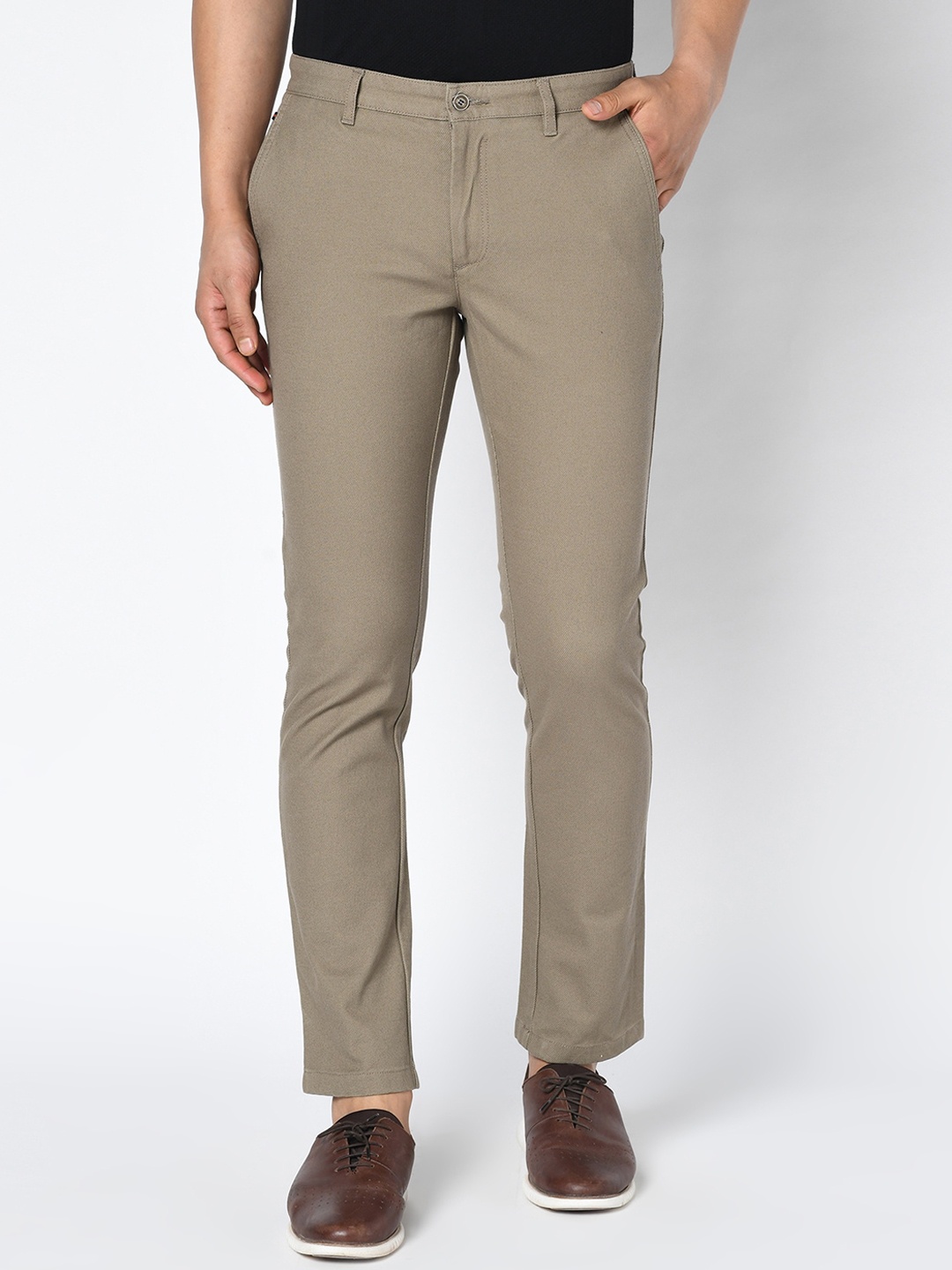 

Blackberrys Men Khaki B-95 Slim Fit Solid Cotton Regular Trousers