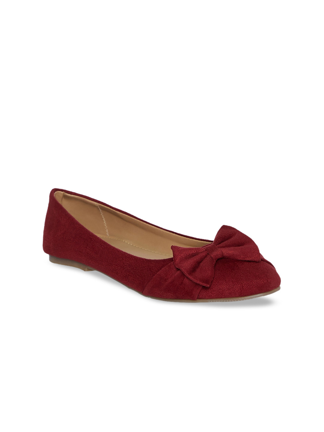 

People Women Maroon Solid Leather Ballerinas
