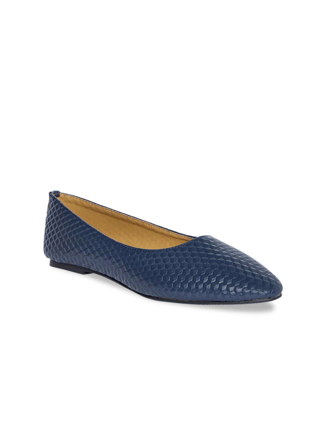 

People Women Navy Blue Textured Leather Ballerinas