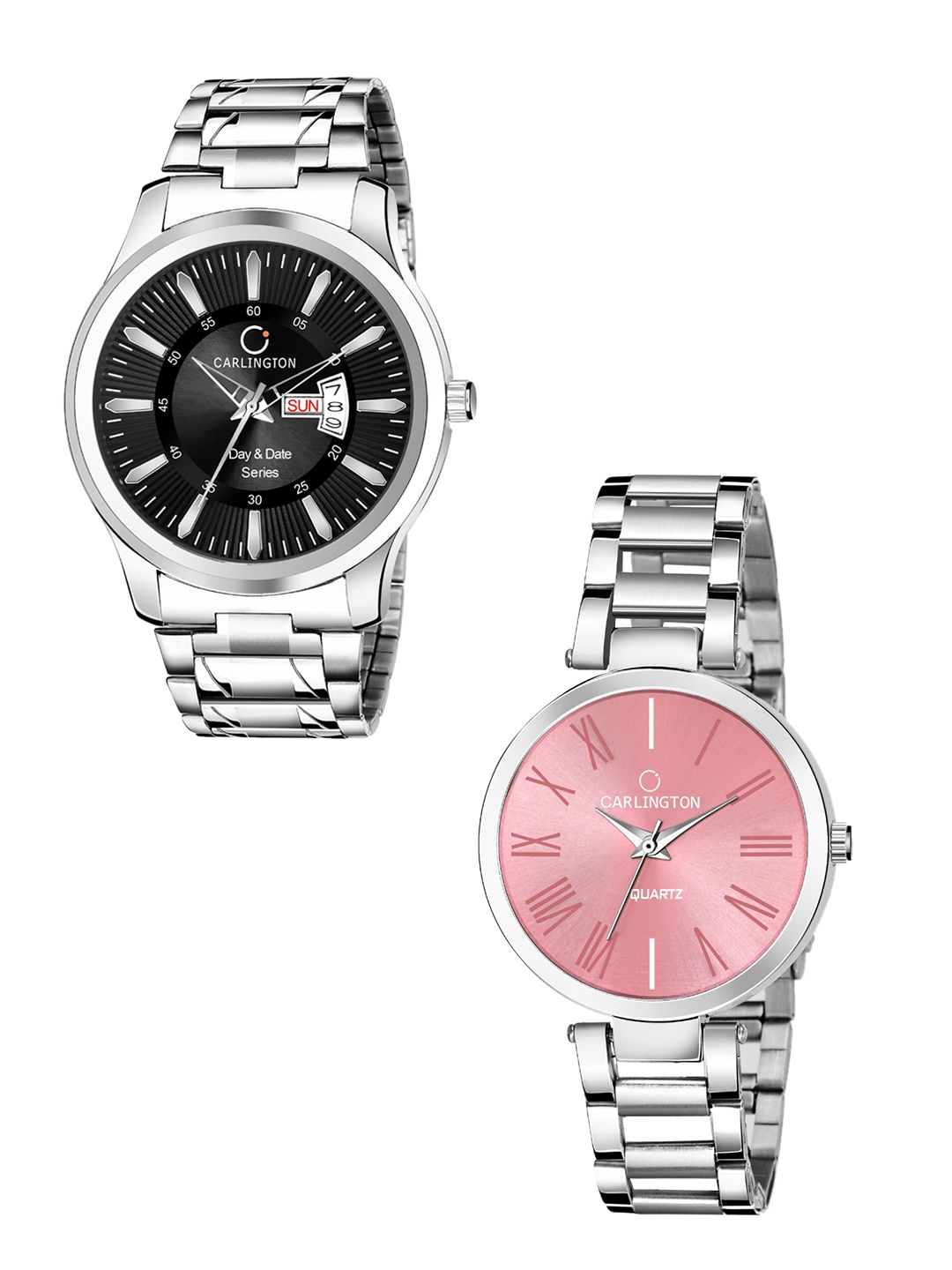 

CARLINGTON Unisex Silver-Toned & Pink Combo Analogue Watch Gift Set