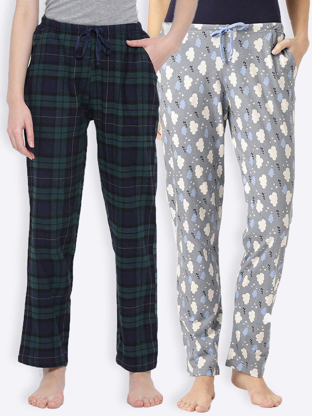 

Kanvin Women Pack Of 2 Cotton Lounge Pants, Navy blue