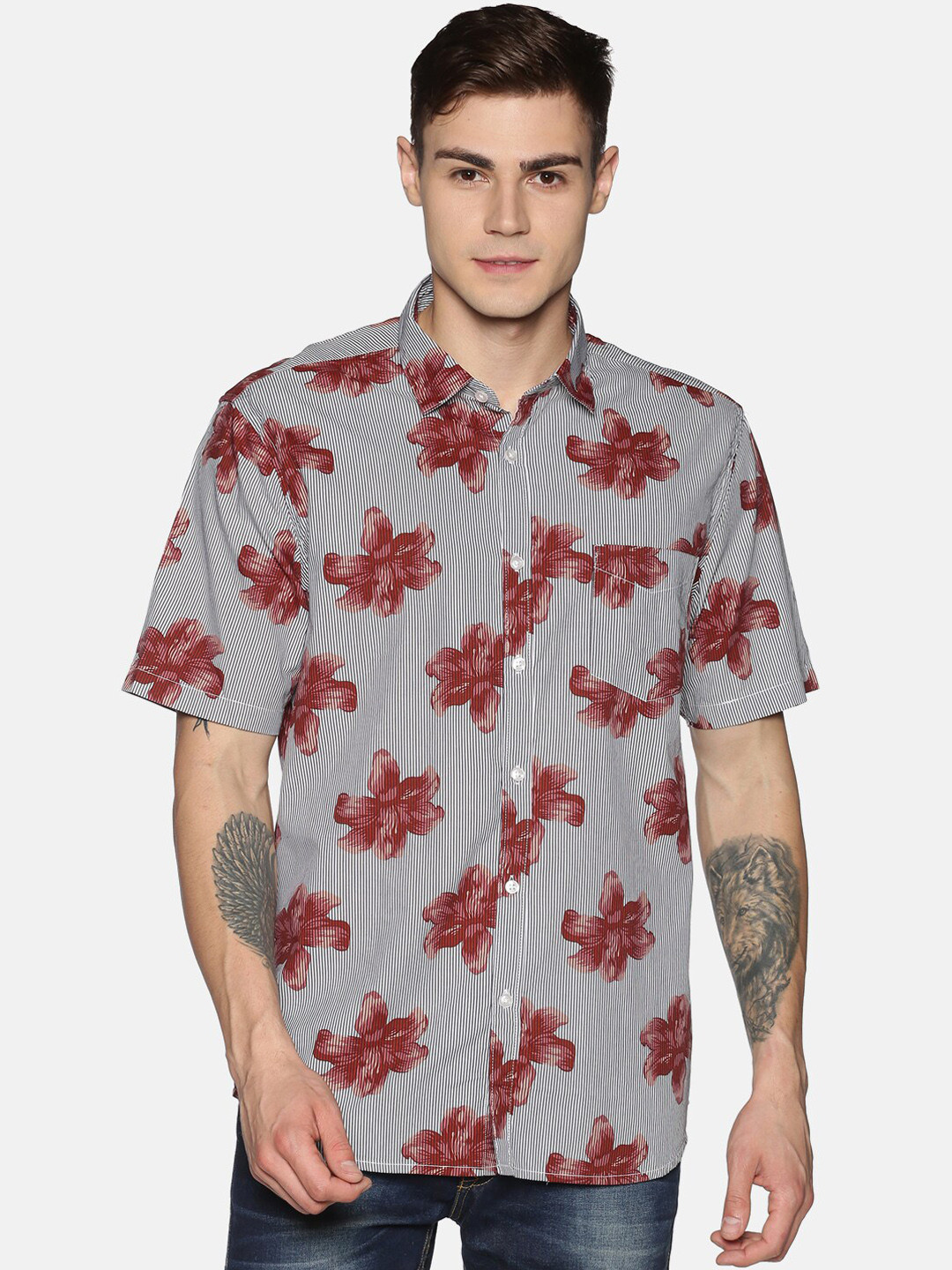 

Tusok Men Brown & Grey Regular Fit Printed Casual Shirt