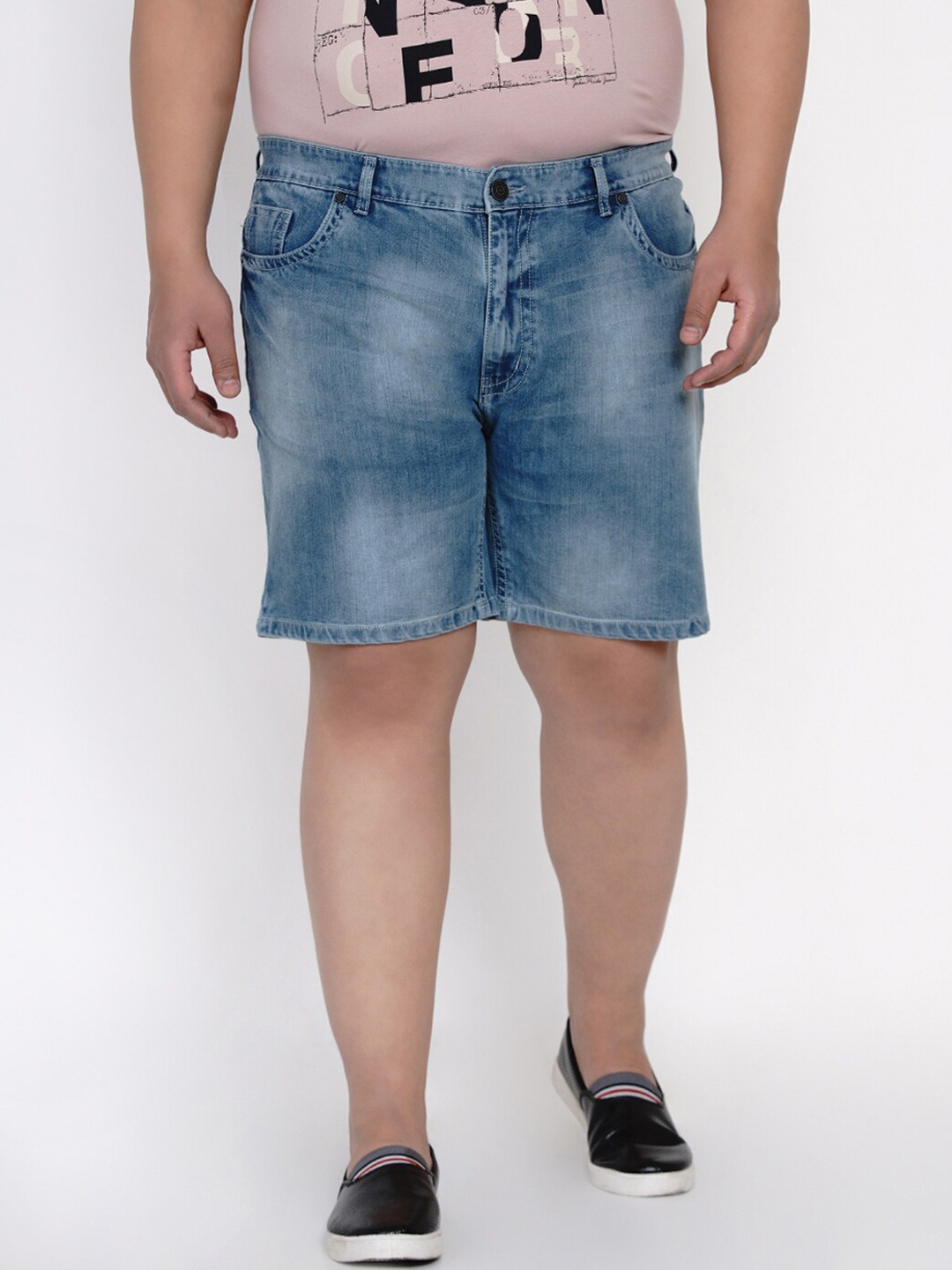

John Pride Plus Size Men Blue Washed Regular Fit Denim Shorts