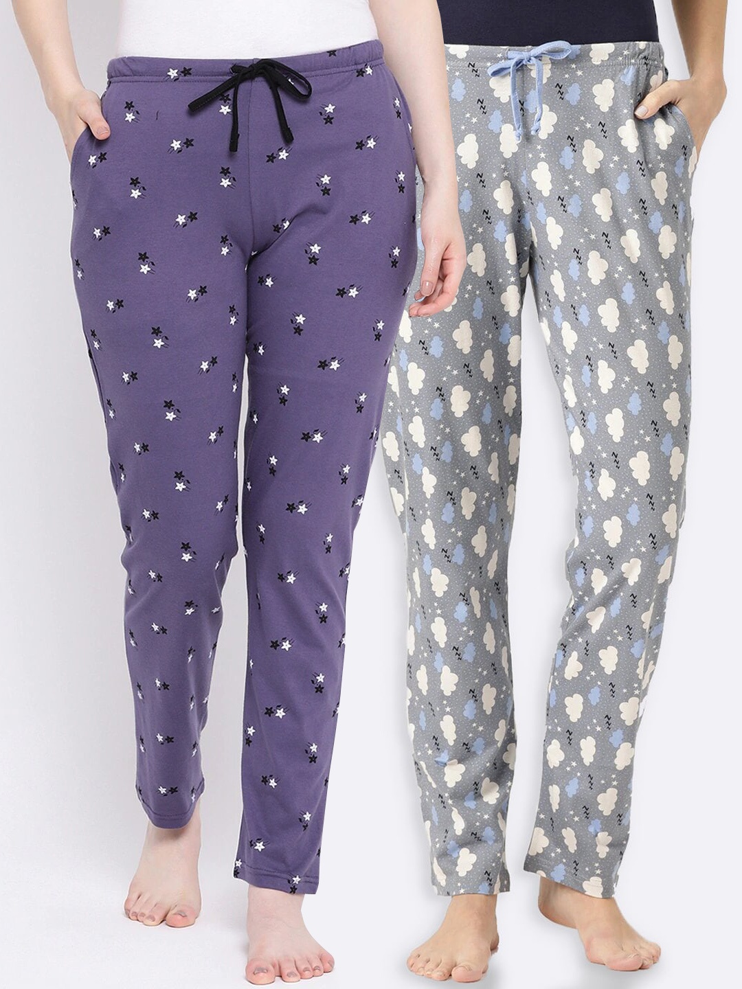 

Kanvin Women Pack of 2 Printed Cotton Lounge Pants, Grey
