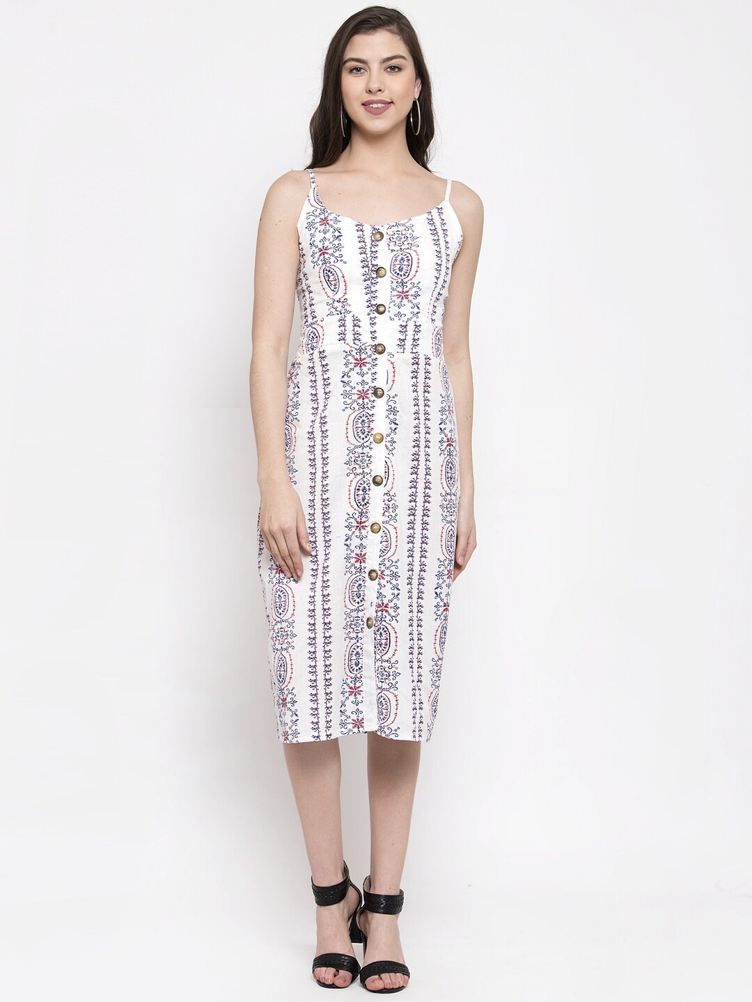 Miaz Lifestyle Women White Printed A-Line Dress