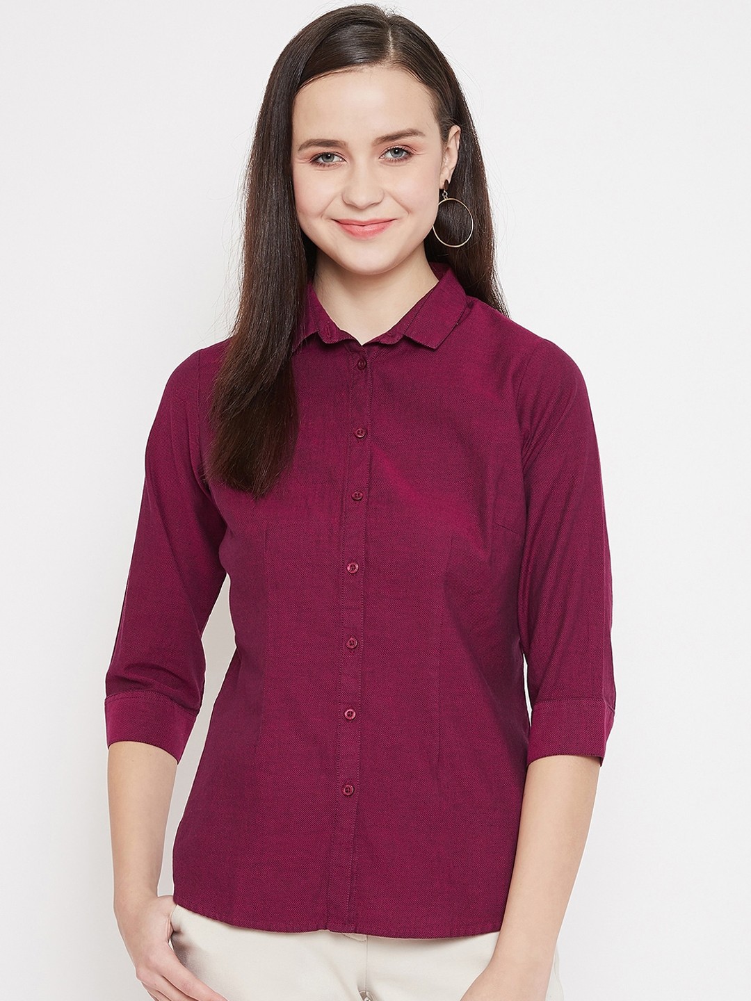 

Crimsoune Club Women Magenta Slim Fit Solid Casual Shirt
