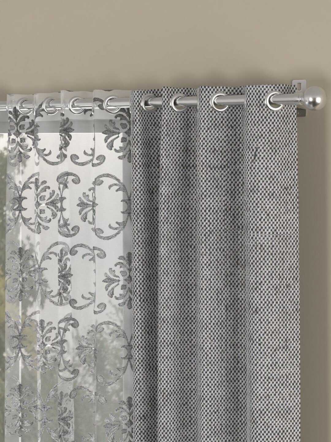 

ROSARA HOME Grey & White Set of 4 Eyelet Long Door Curtains