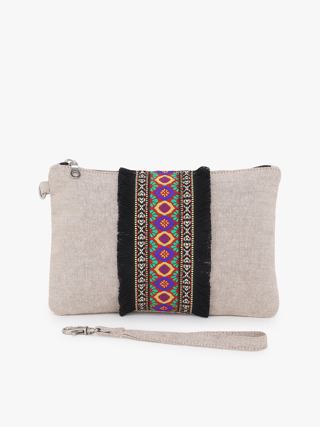 

Anekaant Women Beige & Black Woven-Design Travel Pouch