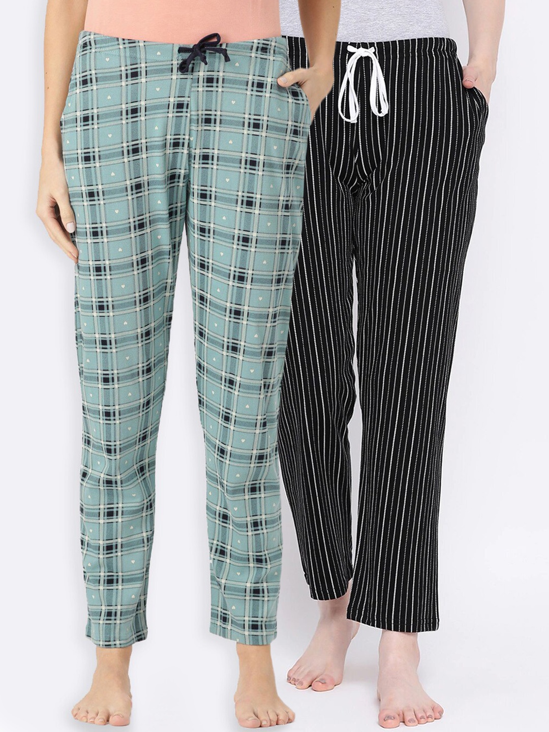 

Kanvin Women Blue & Black Pack Of 2 Checked Lounge Pants