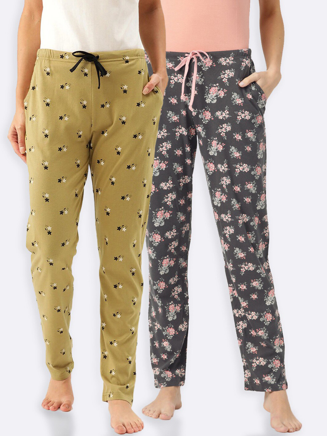 

Kanvin Women Pack Of 2 Printed Lounge Pants, Charcoal