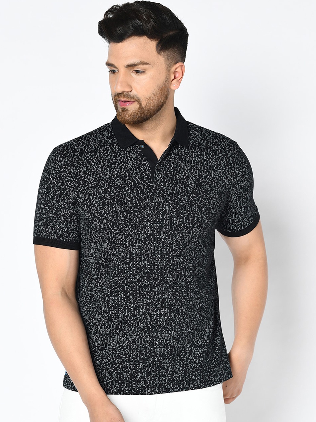 

Blackberrys Men Black Printed Polo Collar T-shirt