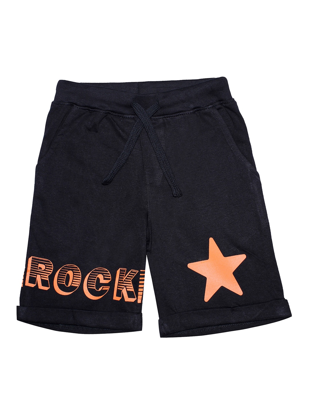 

KiddoPanti Boys Black & Orange Printed Regular Shorts