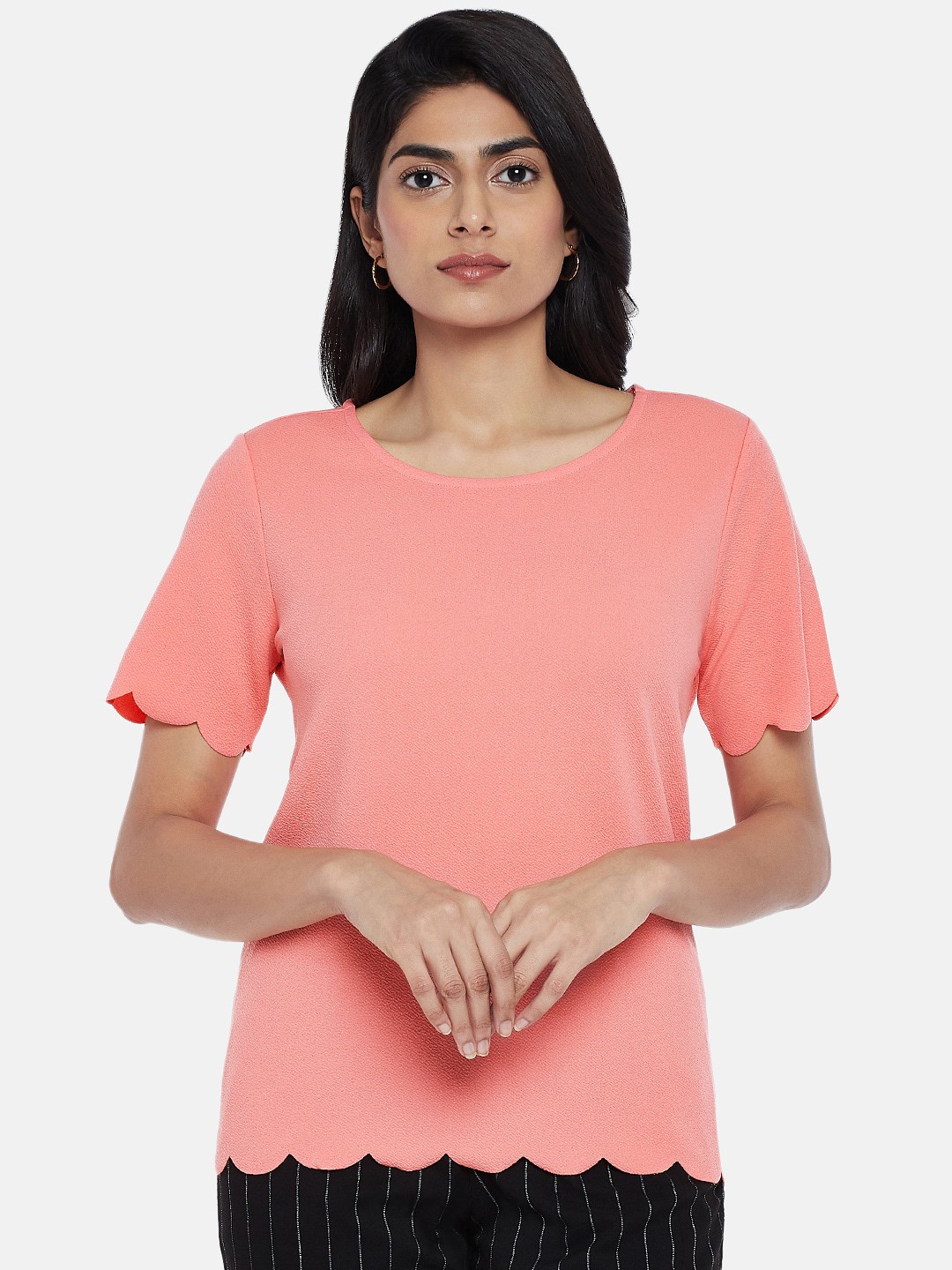 

Honey by Pantaloons Women Coral Pink Solid Round Neck T-shirt