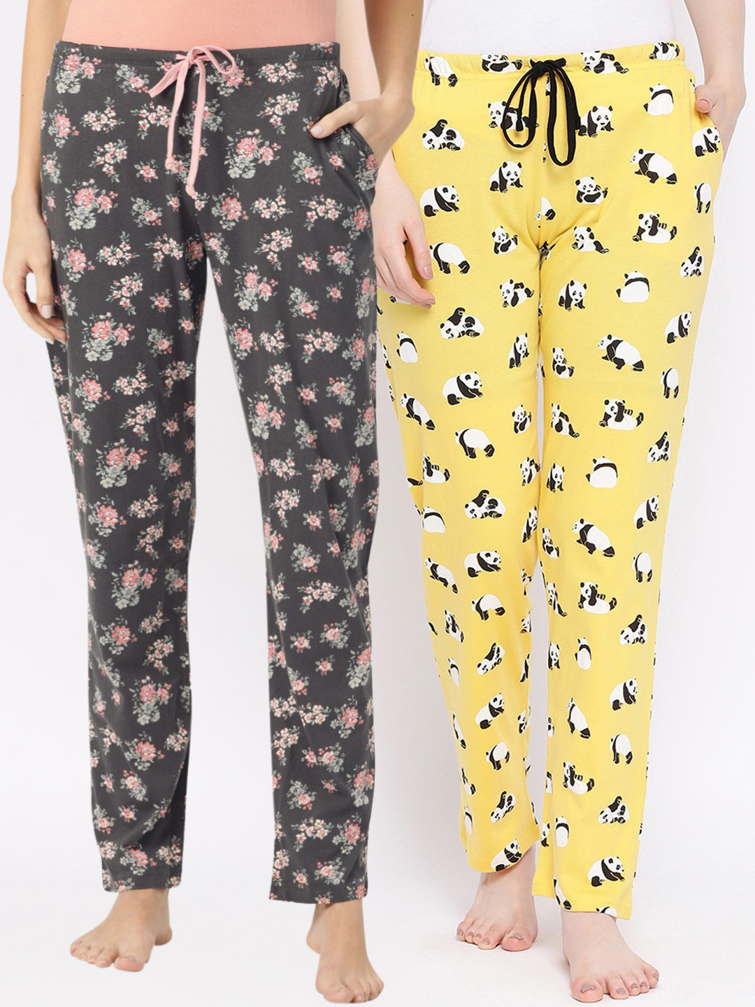 

Kanvin Women Pack Of 2 Printed Lounge Pants, Charcoal