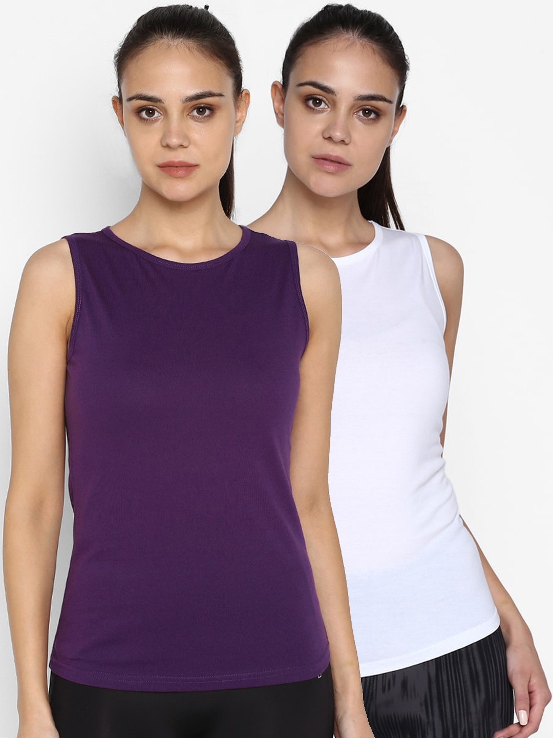 

appulse Women Pack Of 2 Solid Round Neck T-shirts, Purple