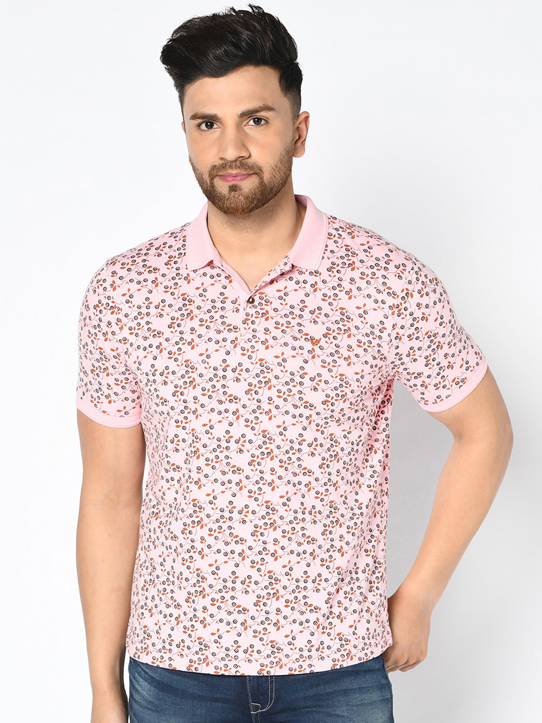 

Blackberrys Men Pink Printed Polo Collar T-shirt