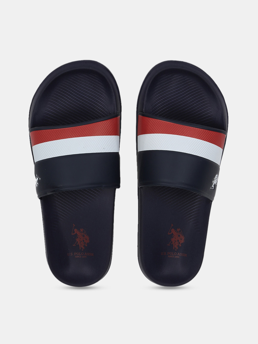 

U.S. Polo Assn. Men Navy Blue & White Striped Sliders