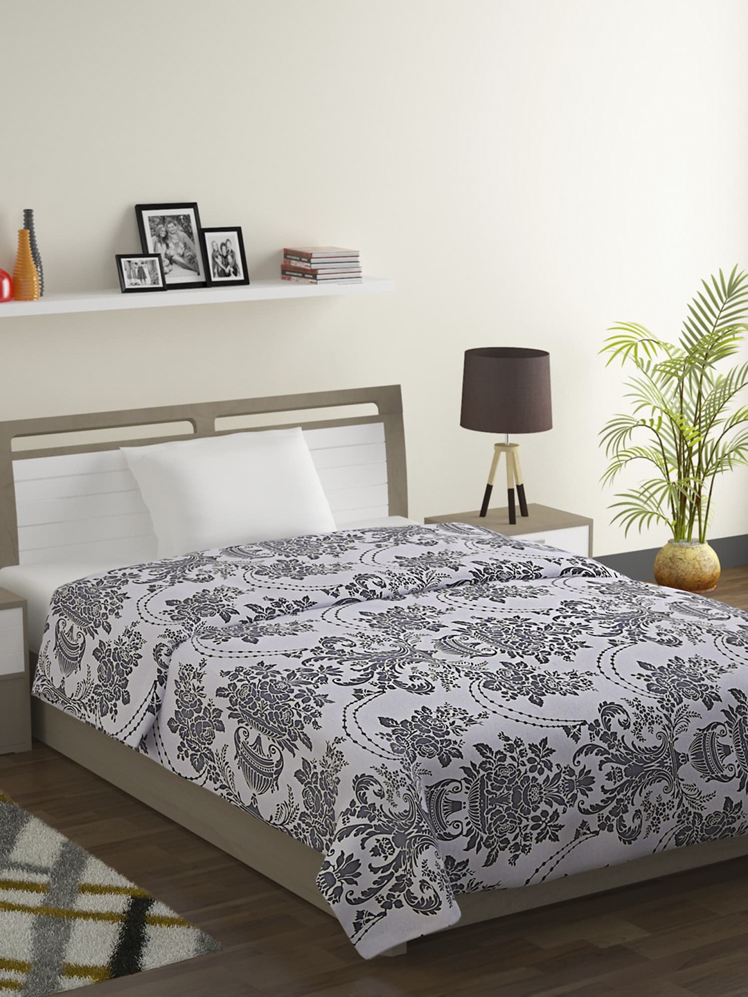 

SWAYAM Grey & Black Floral Mild Winter 150 GSM Single Bed Comforter