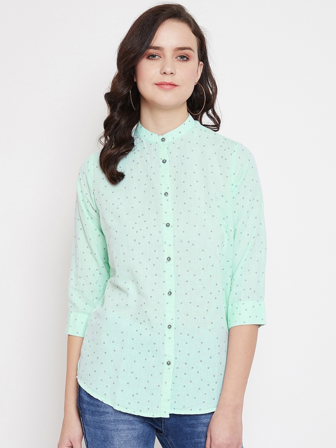

Crimsoune Club Women Green Slim Fit Printed Casual Shirt