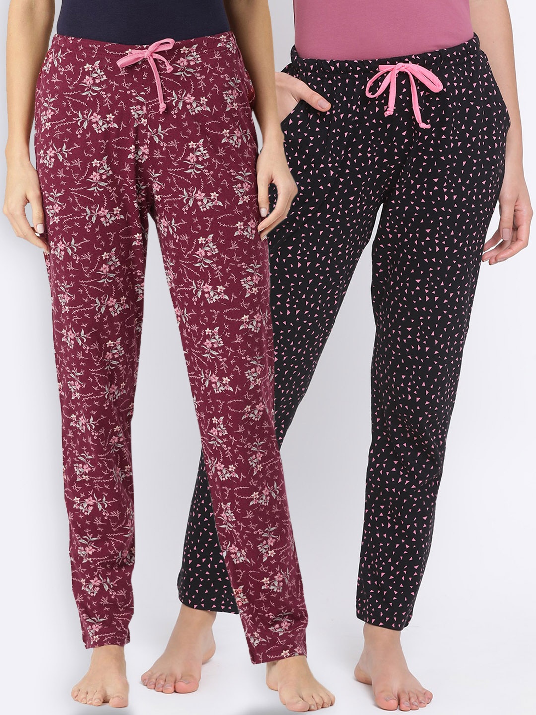 

Kanvin Women Pack of 2 Printed Cotton Lounge Pants PJ1018+PJ1124, Maroon