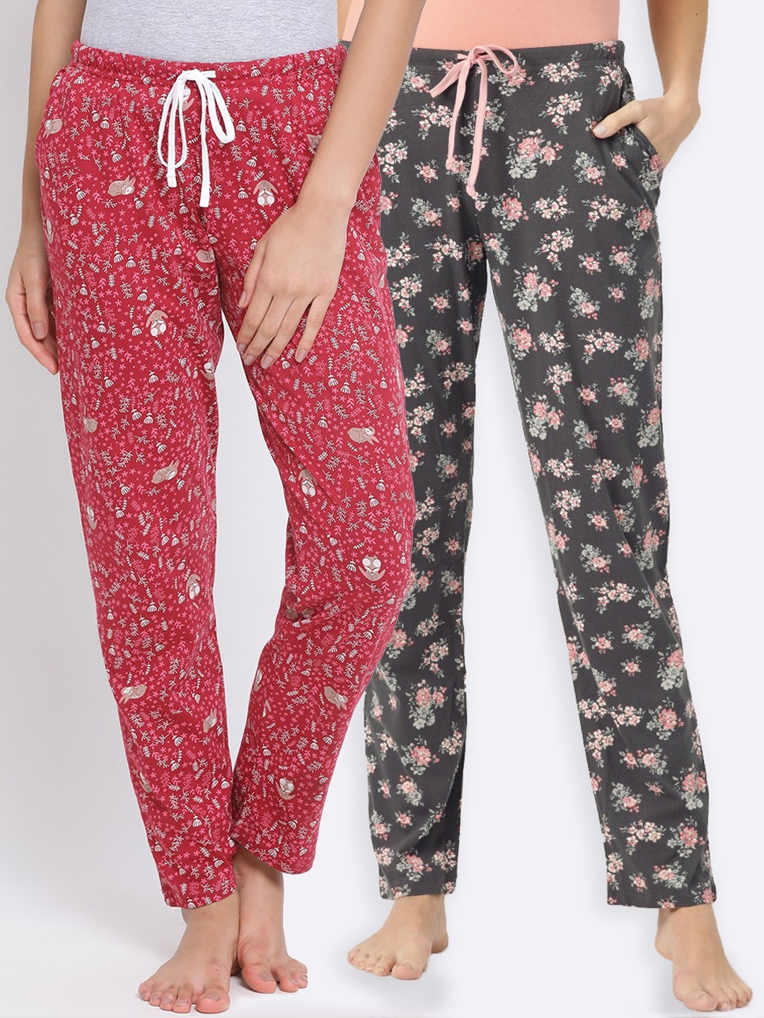 Kanvin Women Pack Of 2 Printed Lounge Pants, Charcoal