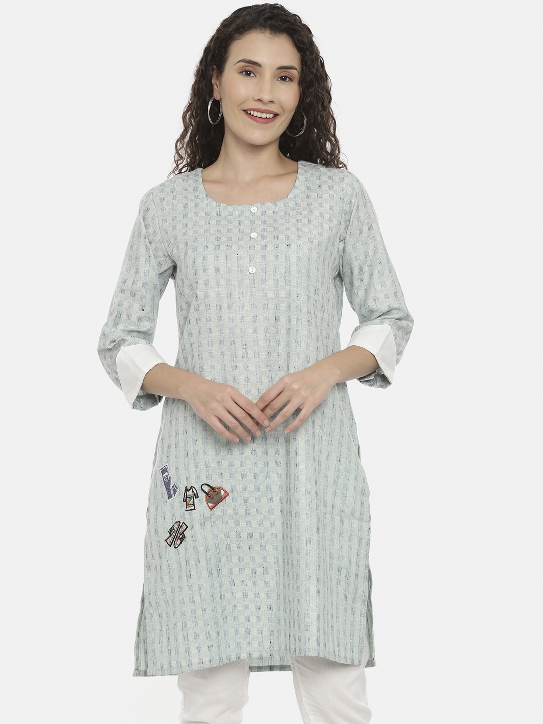 

Neerus Women Green Checked Straight Kurta