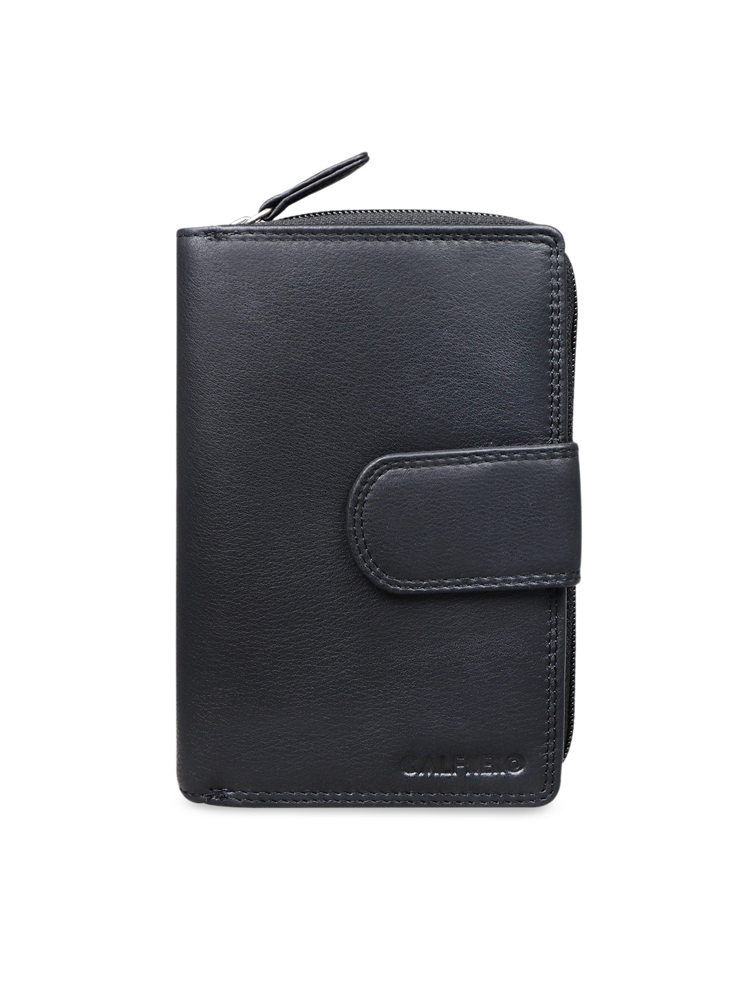 

CALFNERO Women Black Solid Zip Around Leather Wallet