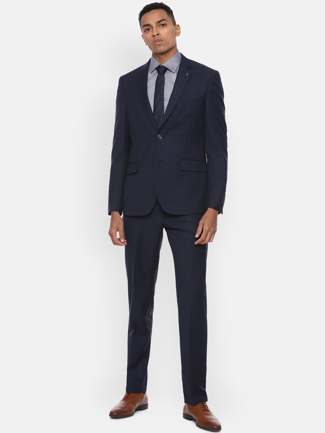

Van Heusen Men Navy Blue Checked Single-Breasted Slim-Fit 2-Piece Formal Suit