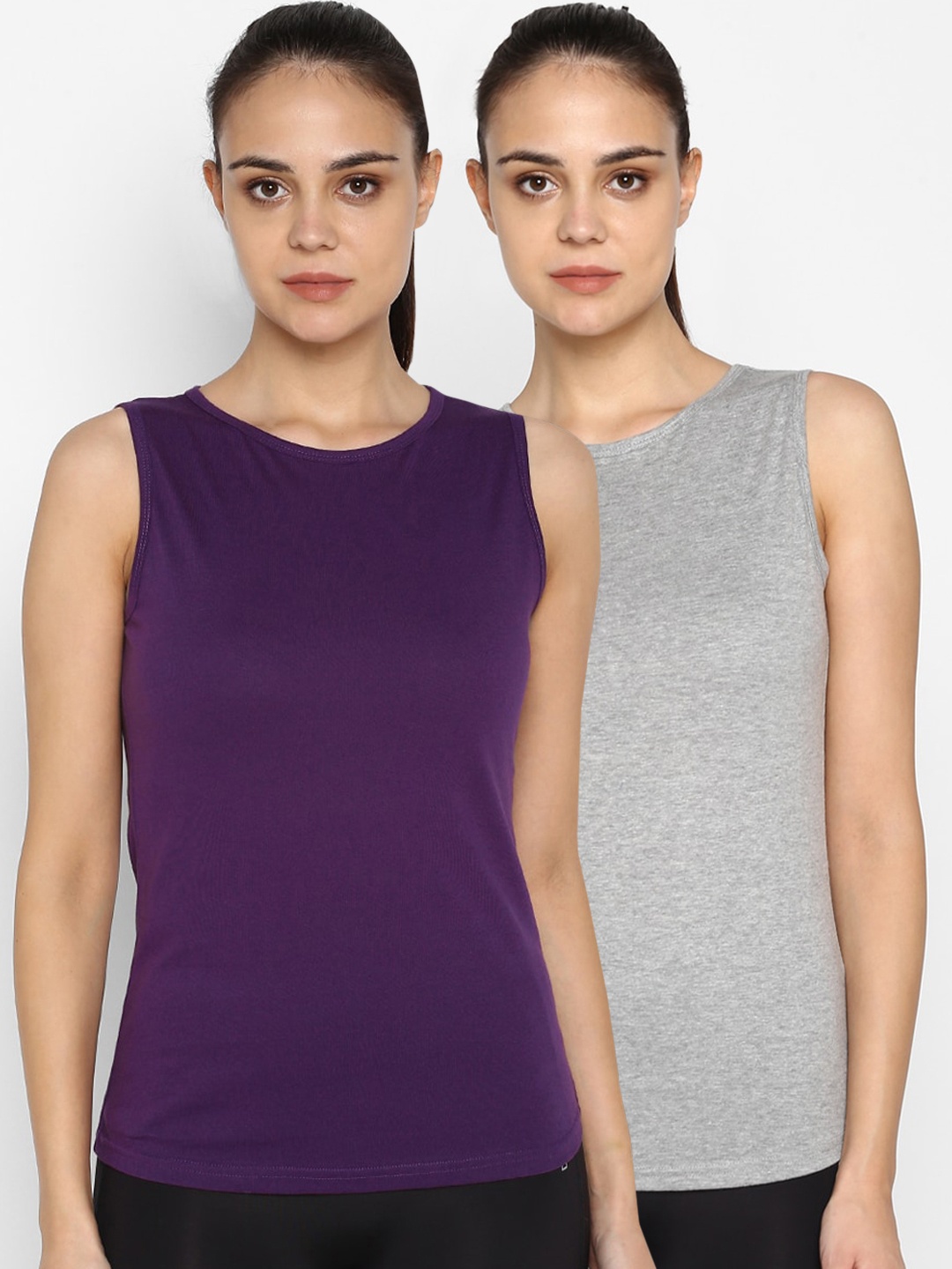 appulse Women Purple & Grey Set of 2 Solid Round Neck T-shirt
