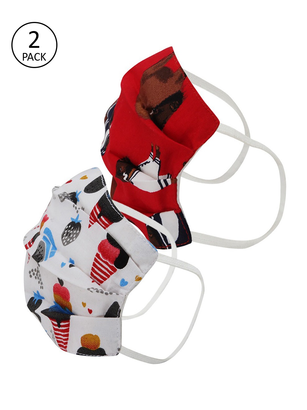 

Kazo Kids Pack Of 2 Printed 2-Ply Reusable Cloth Masks, White
