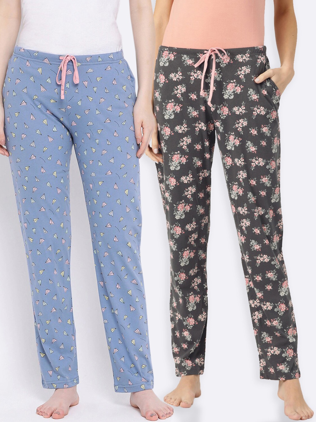 

Kanvin Women Pack Of 2 Printed Lounge Pants, Charcoal