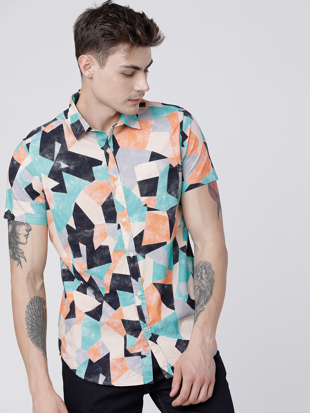 

HIGHLANDER Men Blue & Black Slim Fit Printed Casual Shirt