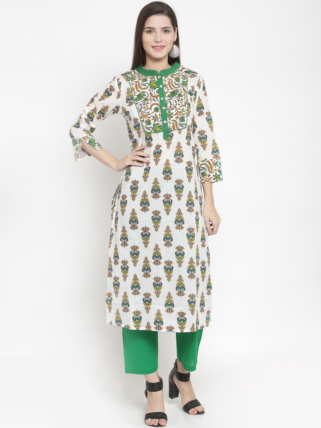 

The Kurta Express Women Green Floral Printed Kurta