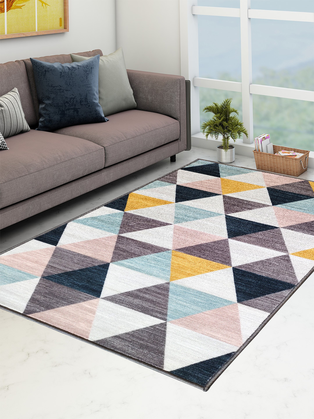 

Athom Trendz Multicoloured Geometric Printed Anti-Skid Carpet, Multi