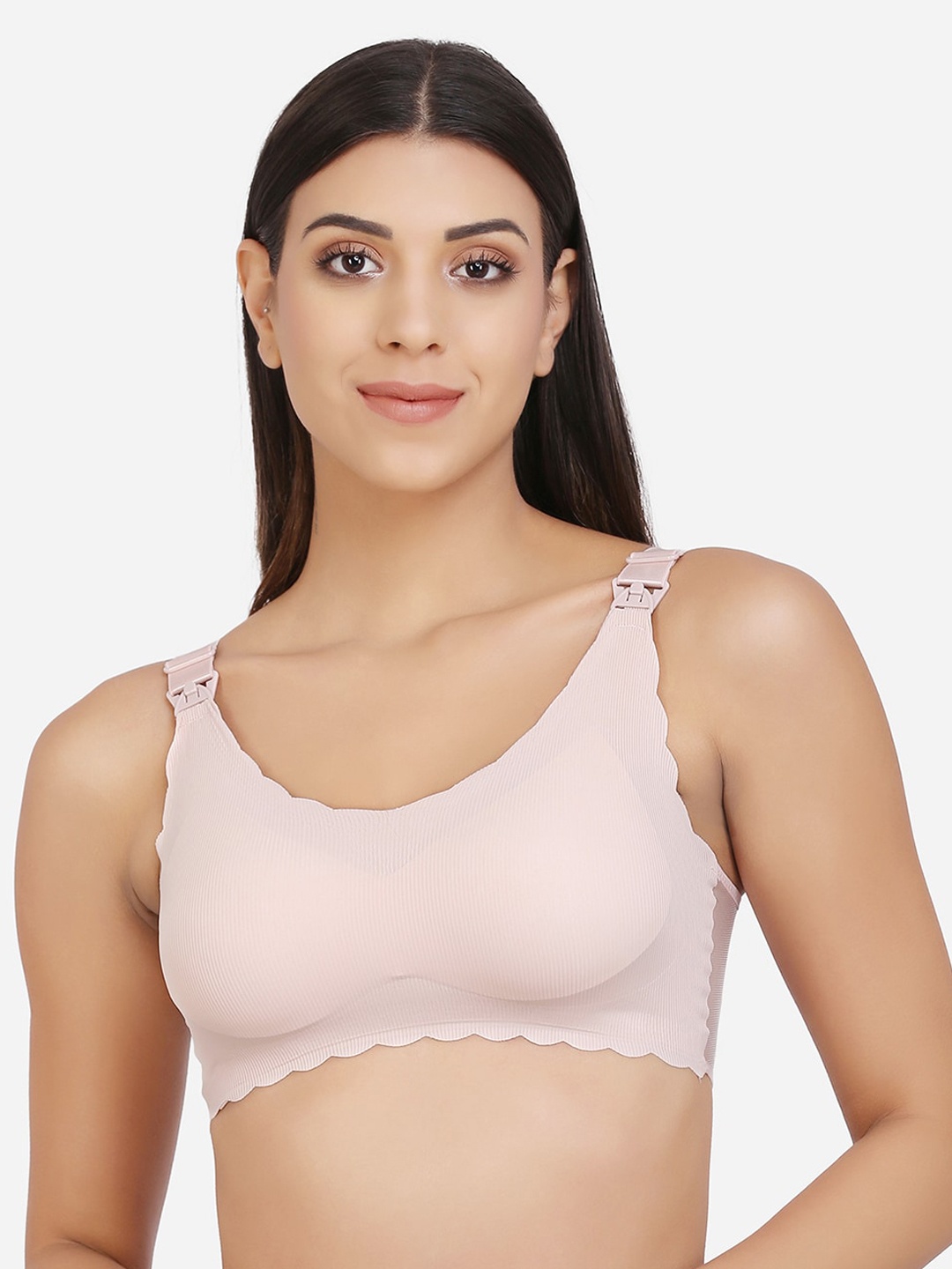 

MAMMA PRESTO Pink Solid Non-Wired Lightly Padded Maternity Nursing Bra