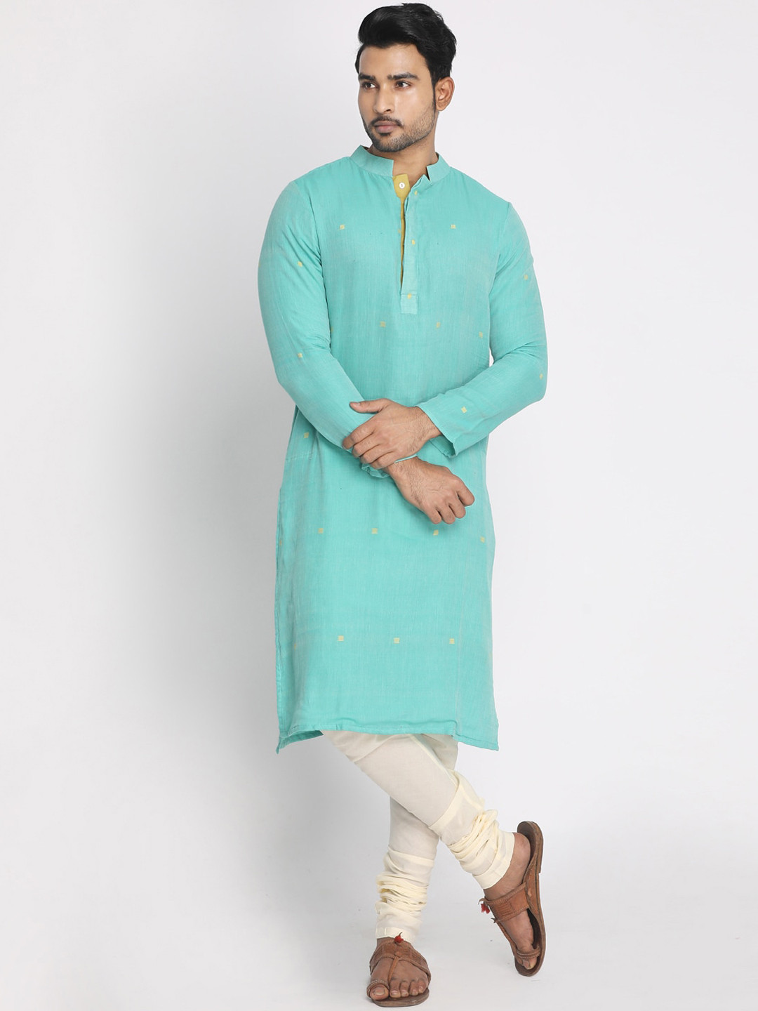 

Nakshi Men Turquoise Blue Handloom Kurta