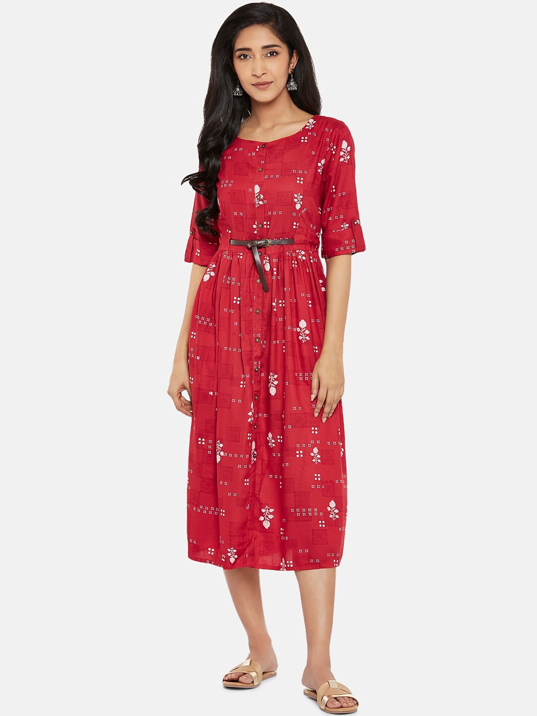 

AKKRITI BY PANTALOONS Women Magenta Printed Fit and Flare Dress