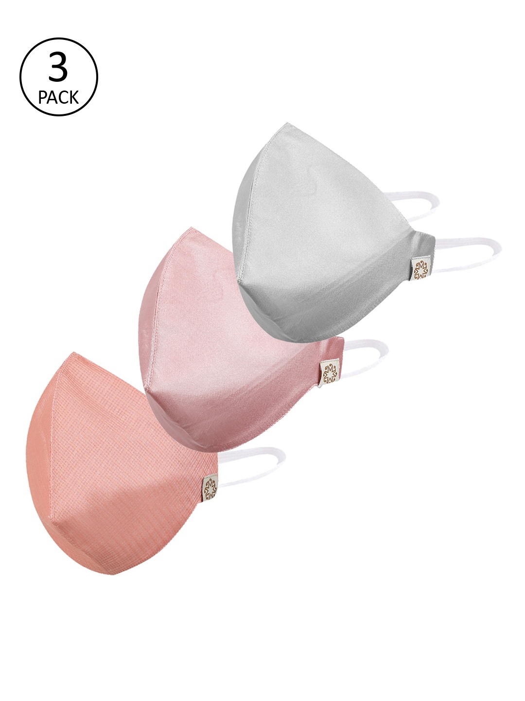 

VASTRAMAY Unisex Pack Of 3 Solid 3-Ply Reusable Cloth Masks, Pink