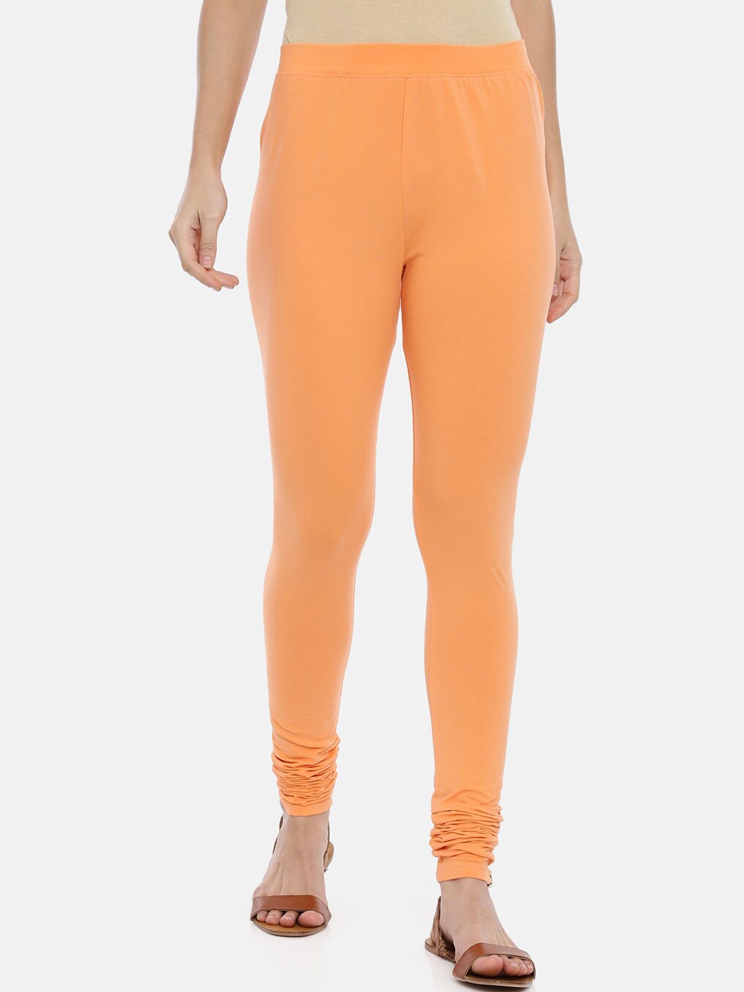 Huggy Women Peach-Coloured Solid Ankle-Length Leggings