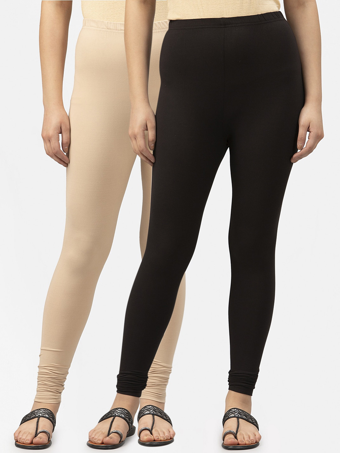 

Style Quotient Women Pack Of 2 Solid Ankle-Length Leggings, Beige