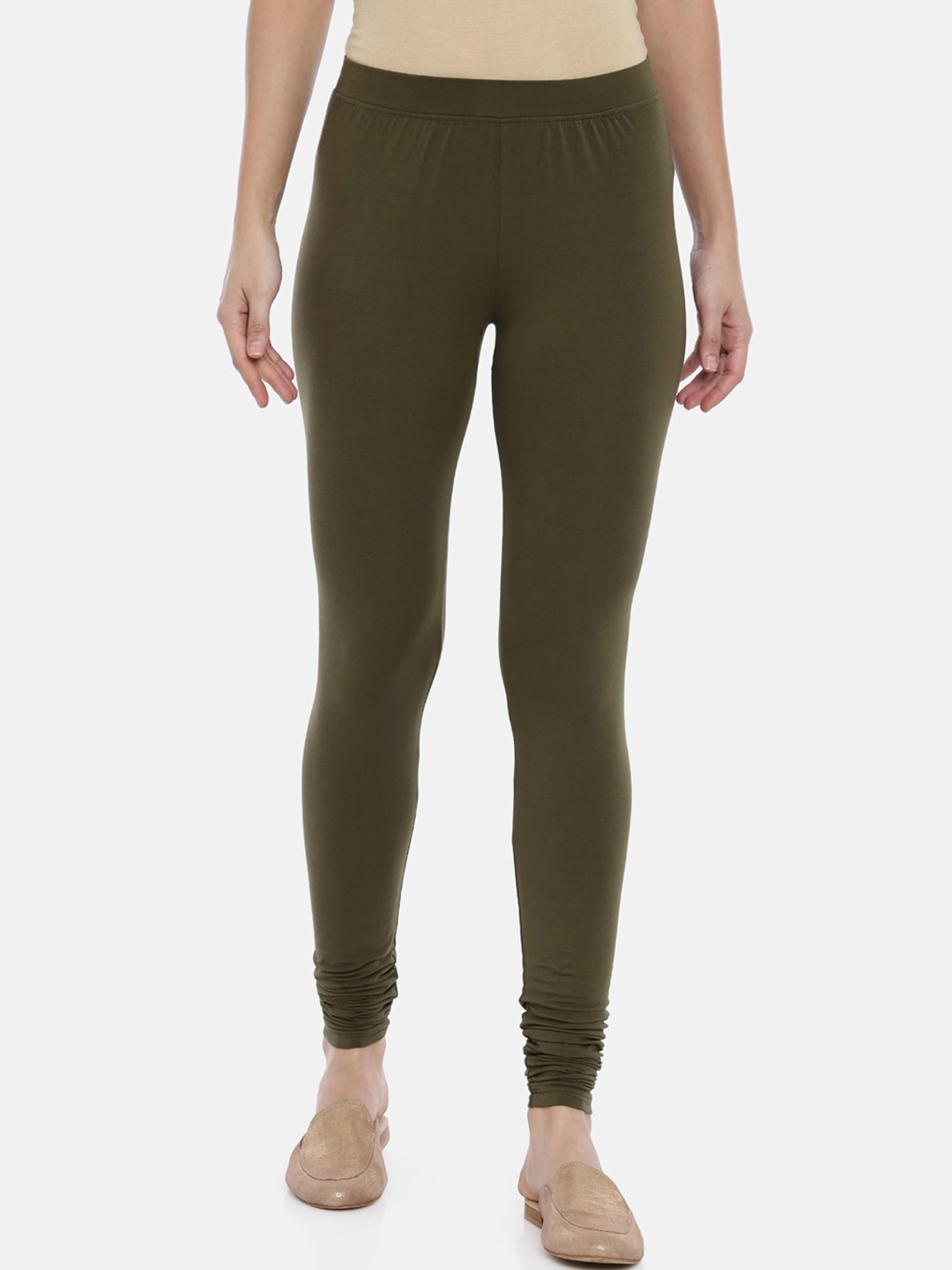 

Huggy Women Olive Green Solid Churidar Leggings