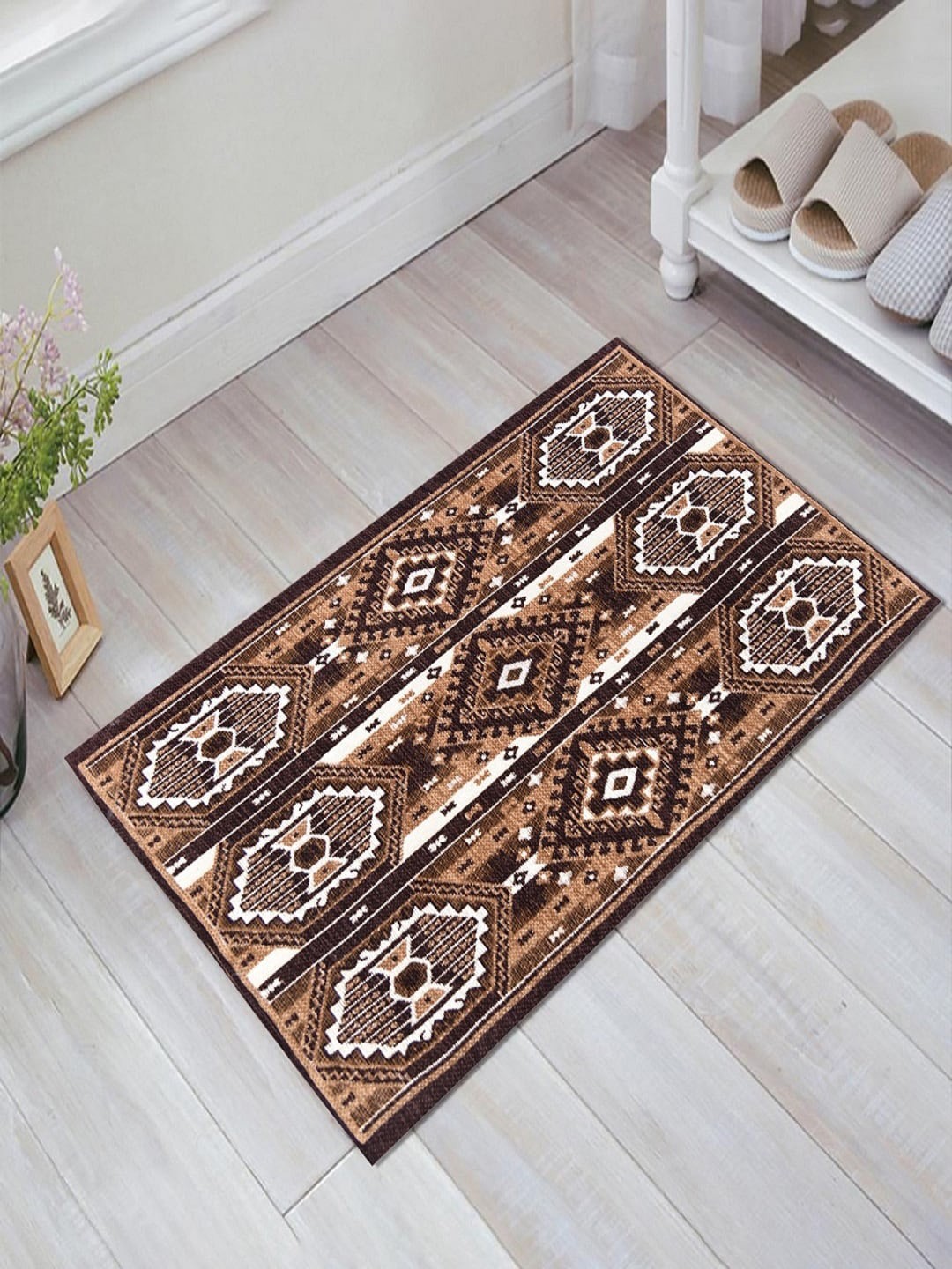 

BELLA TRUE Set Of 2 Brown & White Printed Anti-Skid Floor Mats