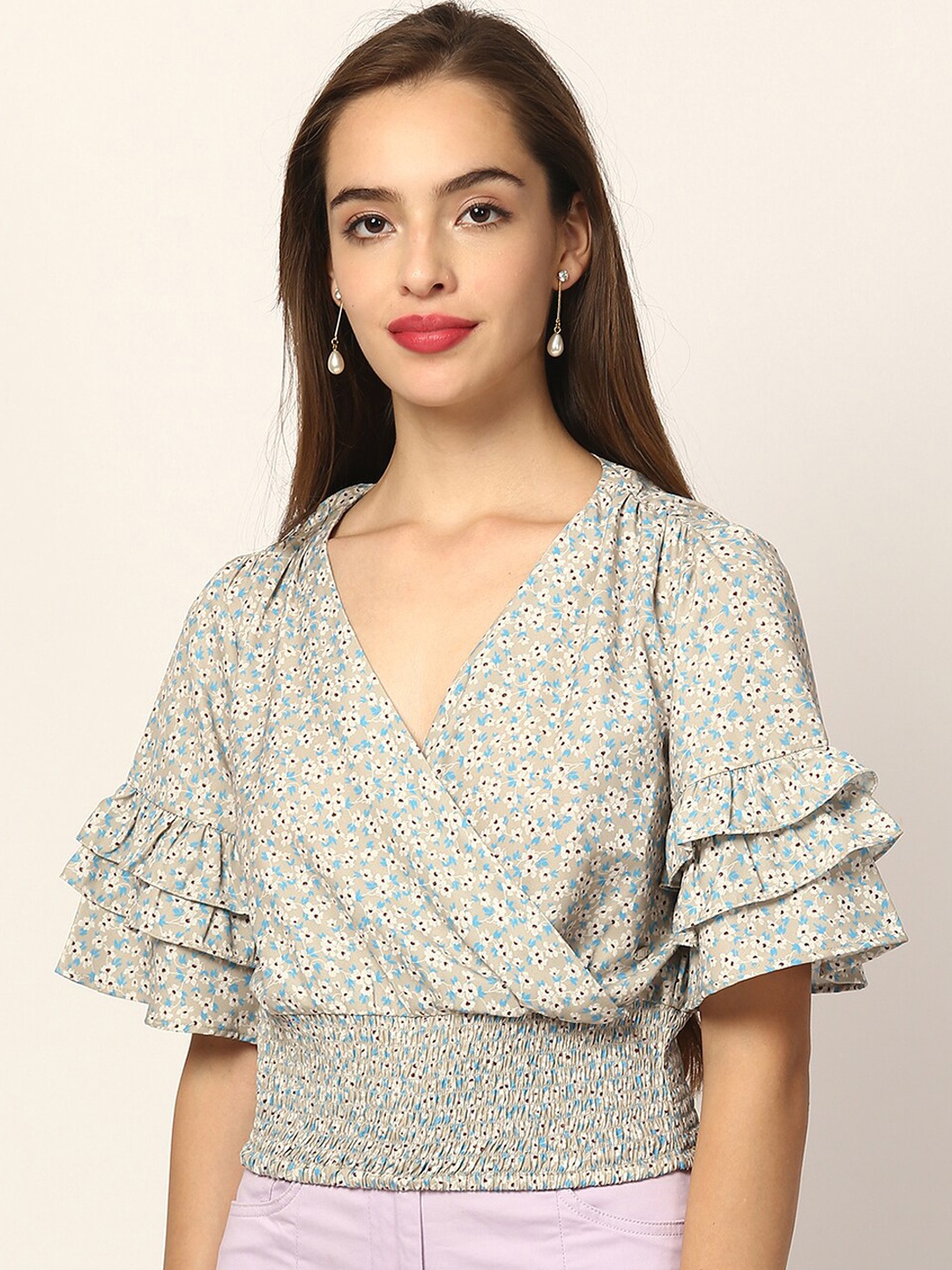 

ELLE Multicoloured Printed Wrap Top, Multi