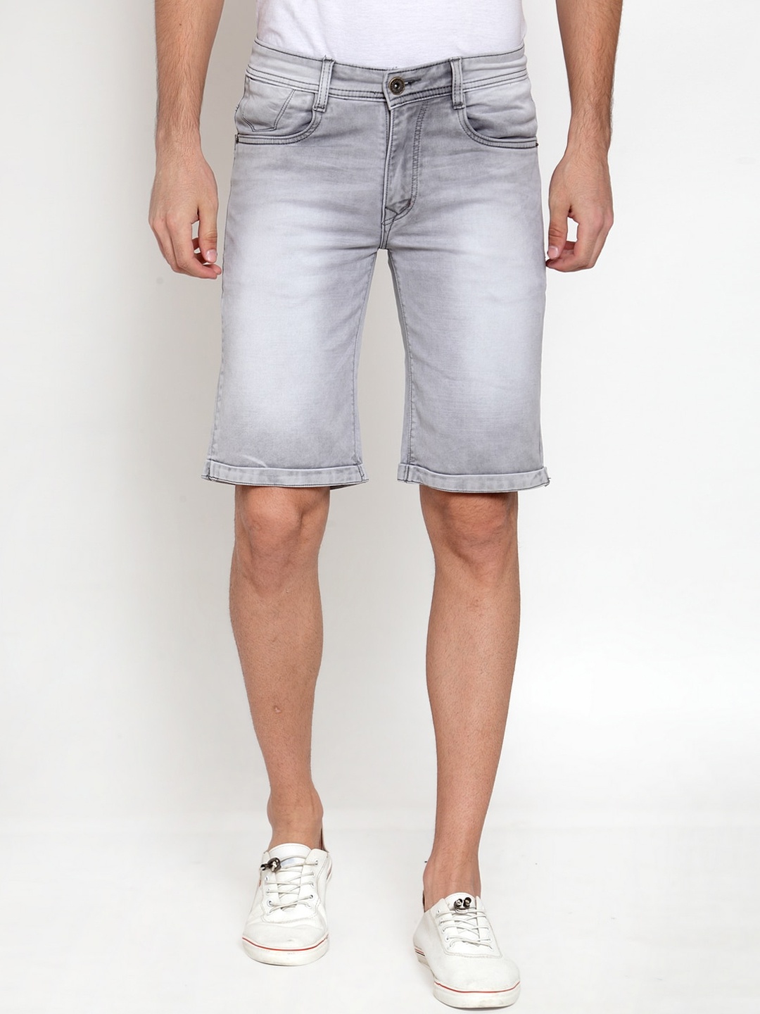 

Rodamo Men Grey Washed Slim Fit Denim Shorts