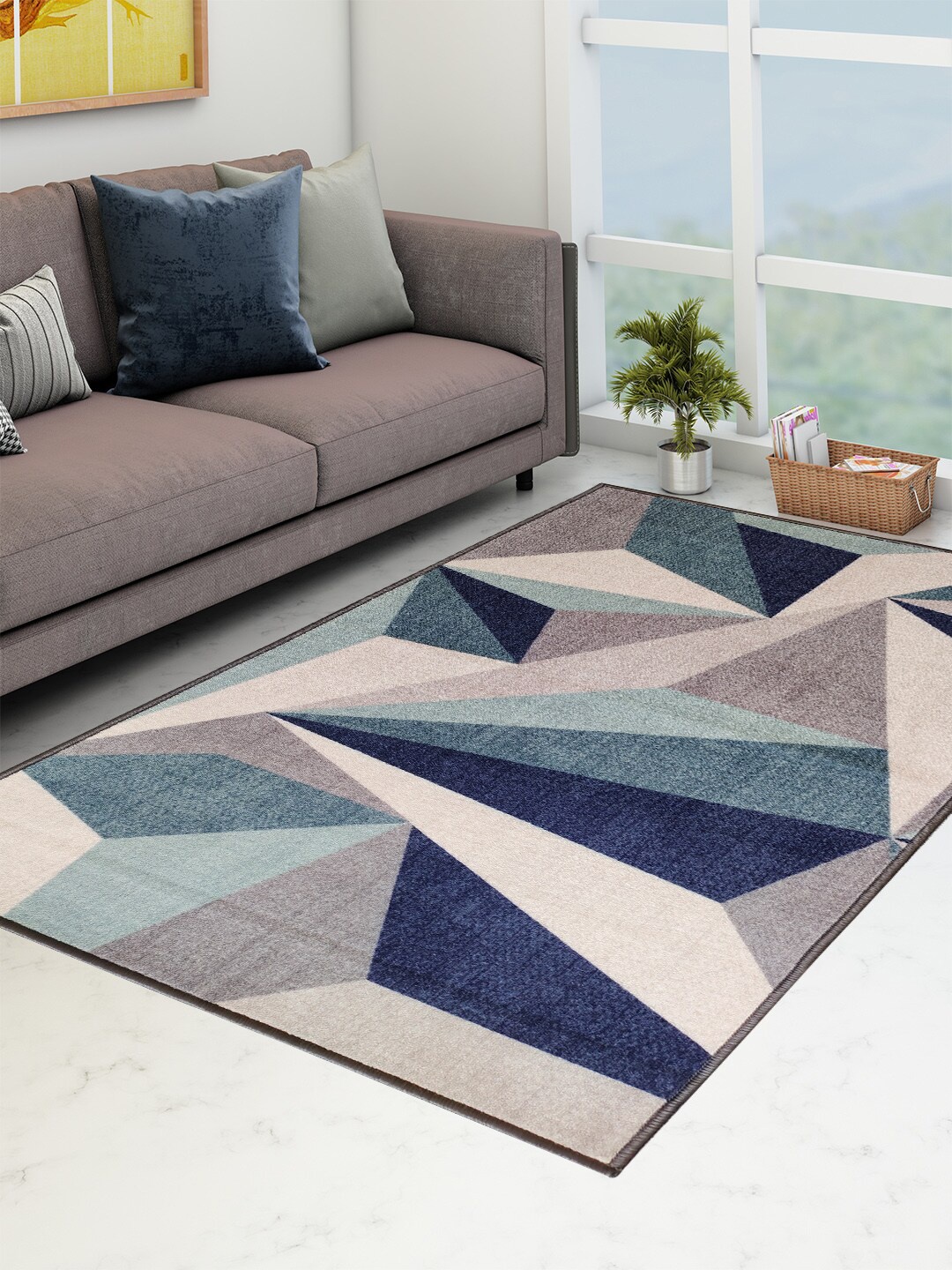 

Athom Trendz Blue & Grey Printed Anti-Skid Carpet