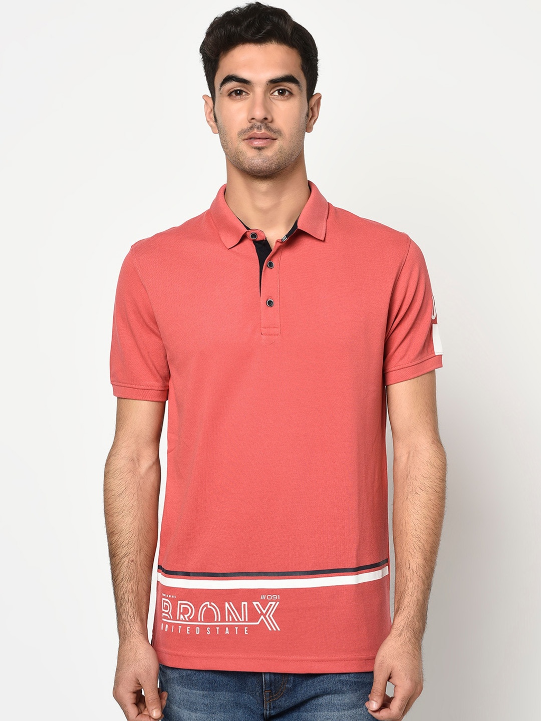 

Octave Men Pink Printed Polo Collar T-shirt