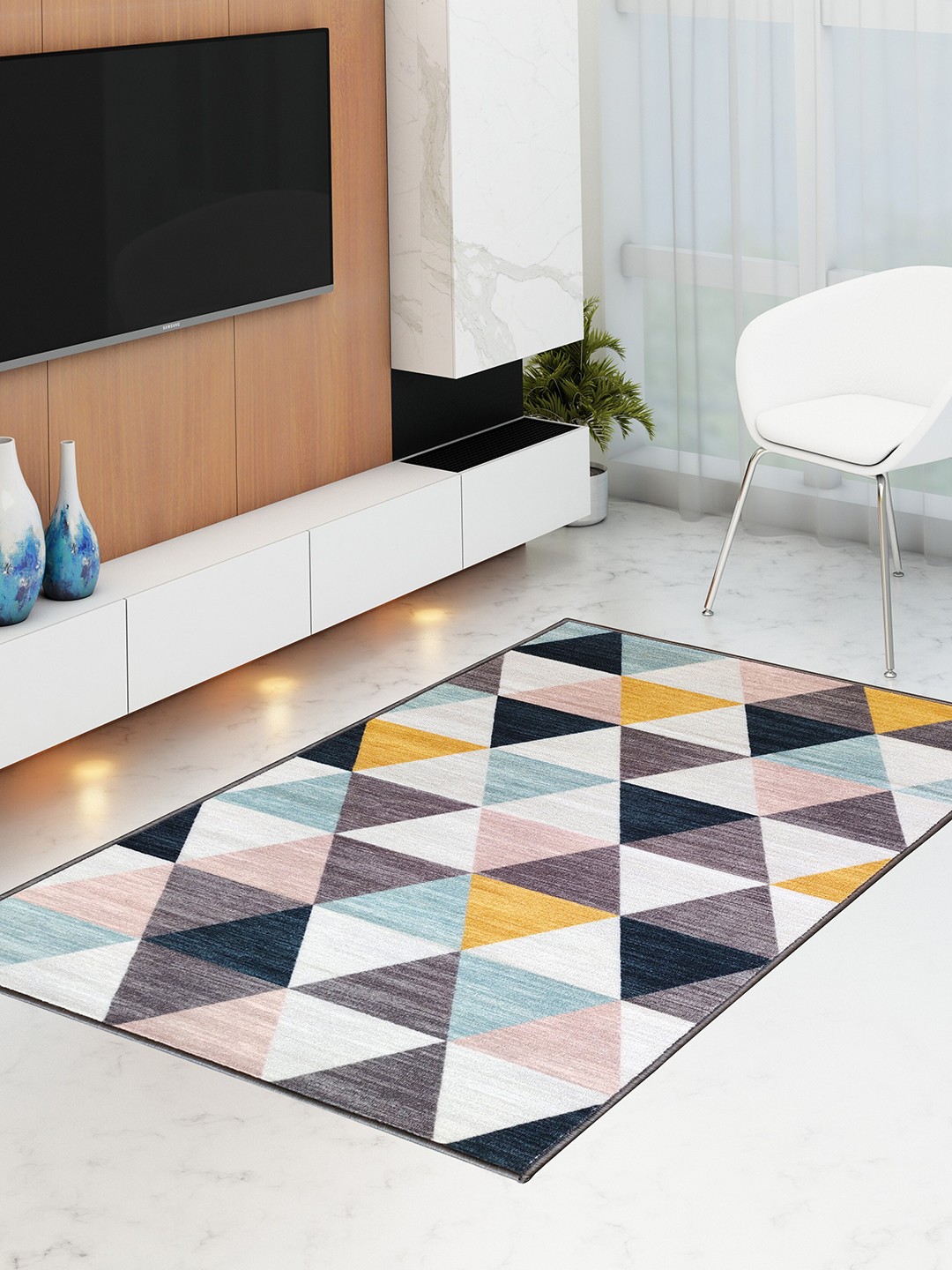 

Athom Trendz Brown & Off-White Geometric Printed Anti-Skid Carpet