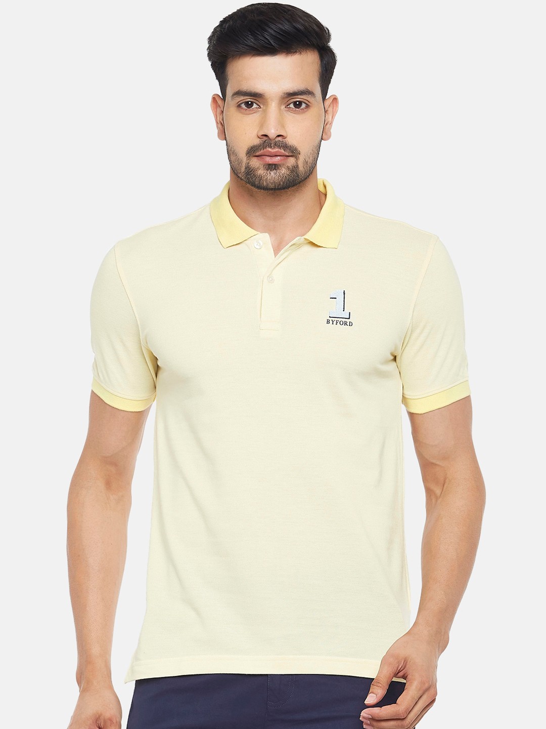 

BYFORD by Pantaloons Men Yellow Solid Polo Collar T-shirt