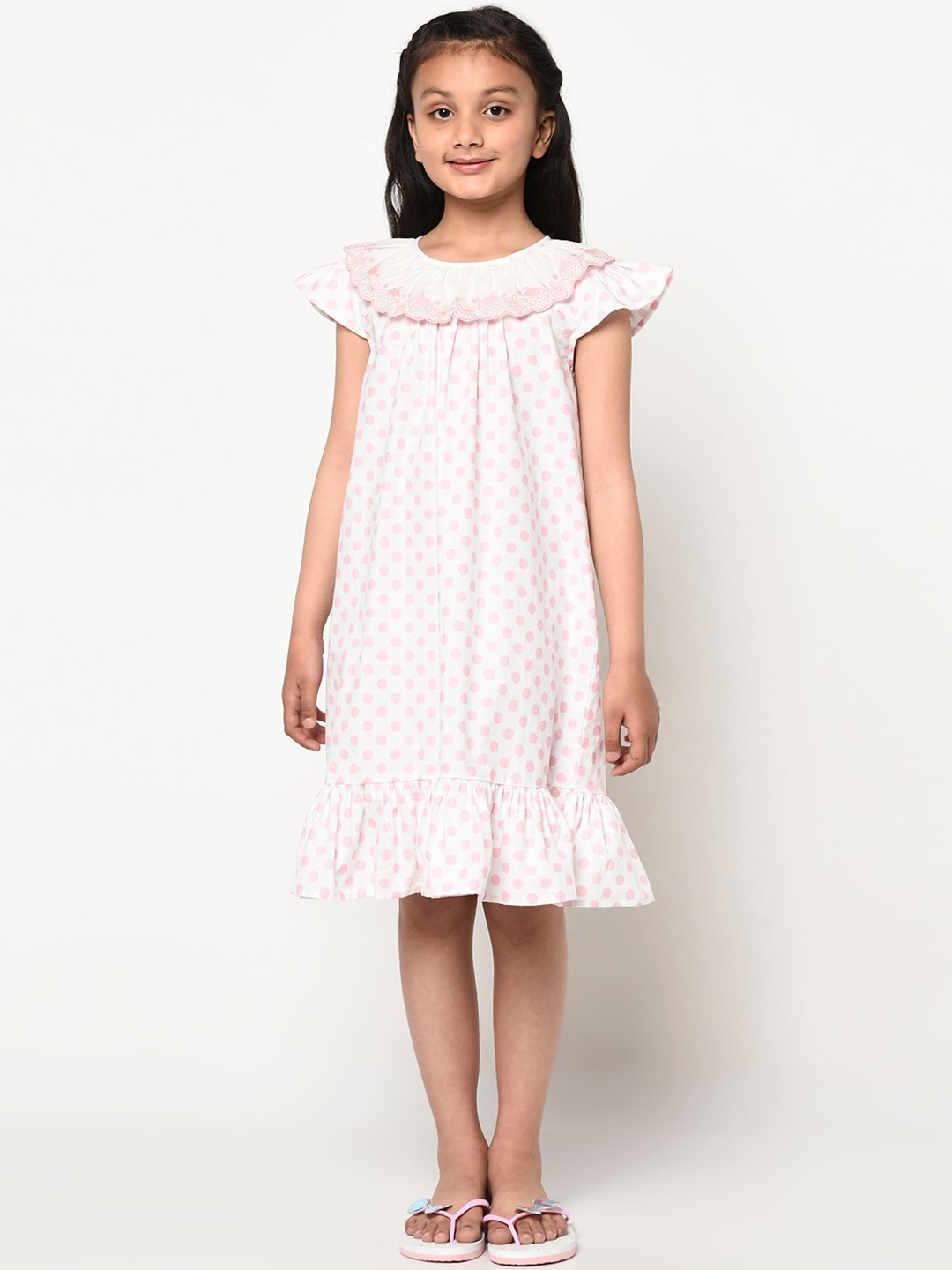 

BLANC9 Girls White & Pink Printed Nightdress